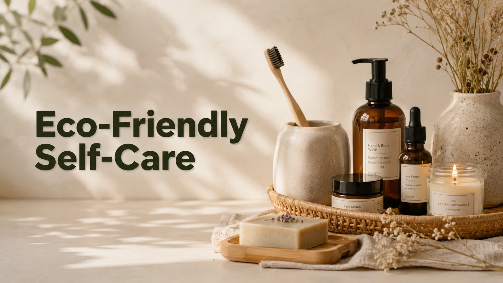 Eco-friendly self-care products with sustainable skincare and wellness essentials
